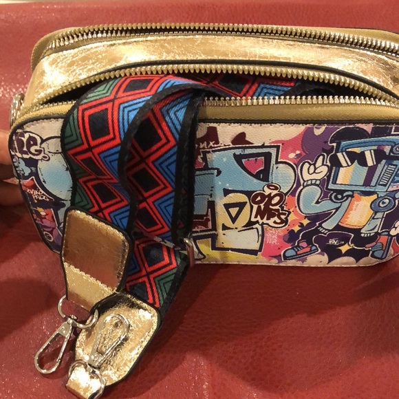 Graffiti Print Crossbody Bag for SALE with Double Top Zipper and Back Pocket - Picture 5 of 7